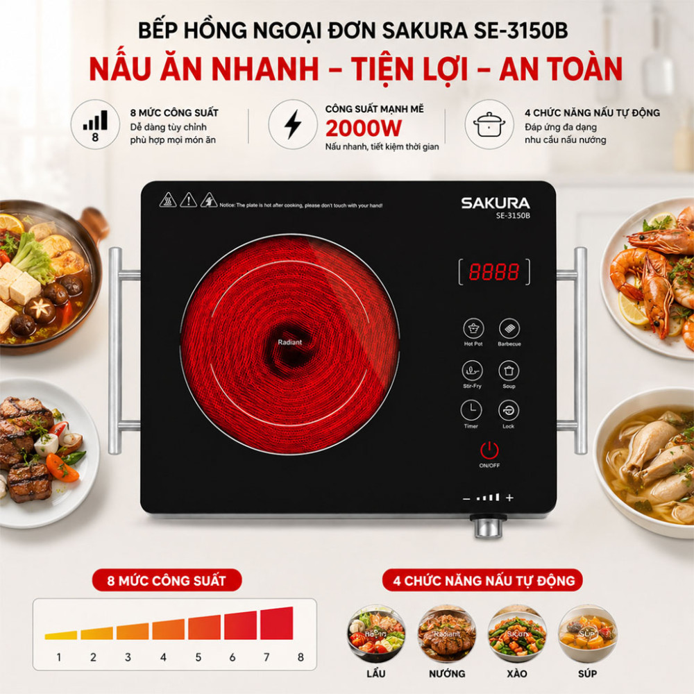 Bếp hồng ngoại đơn Sakura SE-3150B - Hàng chính hãng