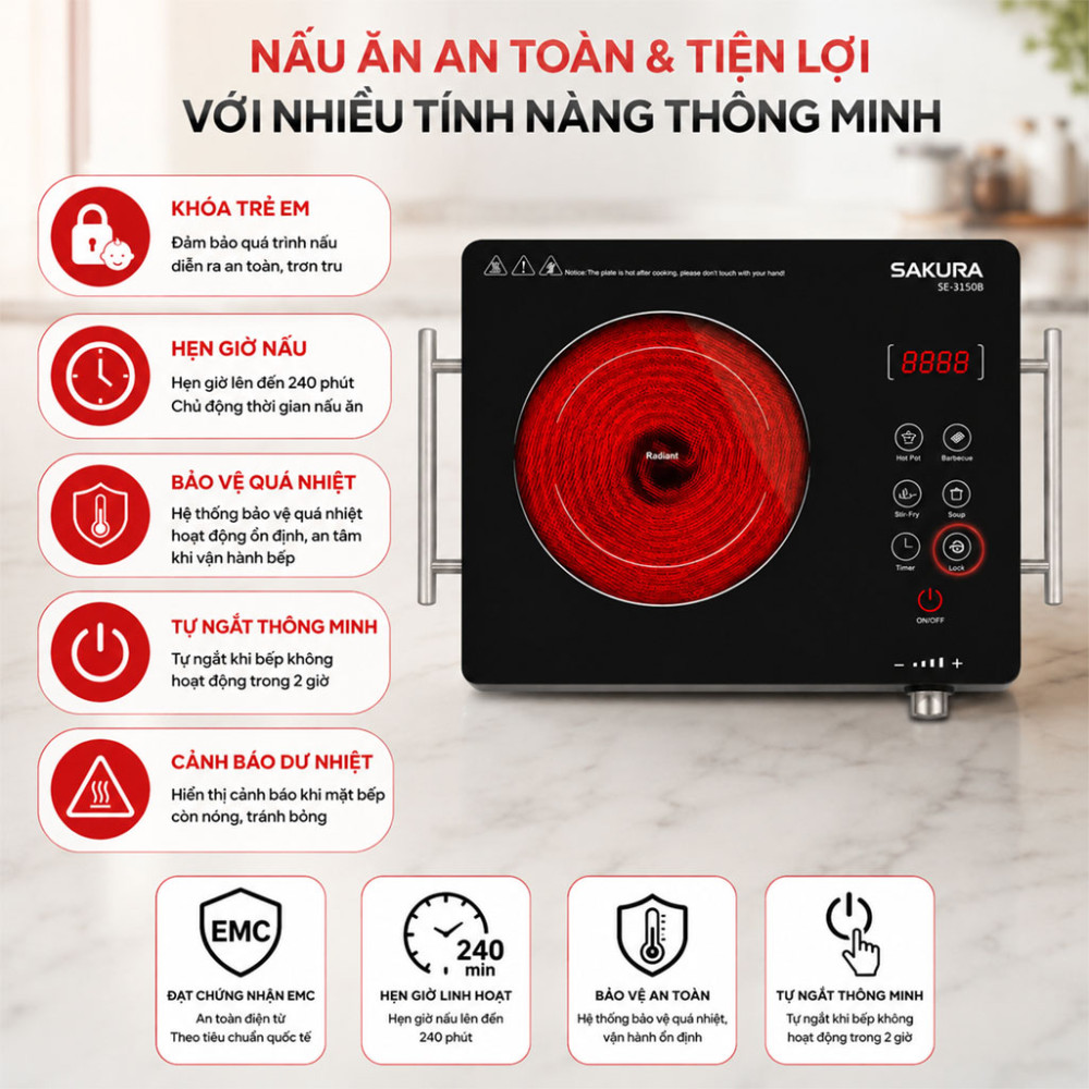 Bếp hồng ngoại đơn Sakura SE-3150B - Hàng chính hãng