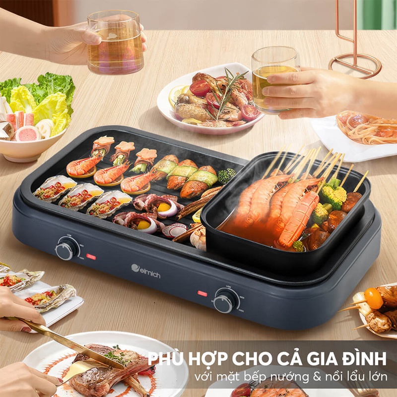 Bếp lẩu nướng đa năng Elmich HE-3908 - Hàng chính hãng