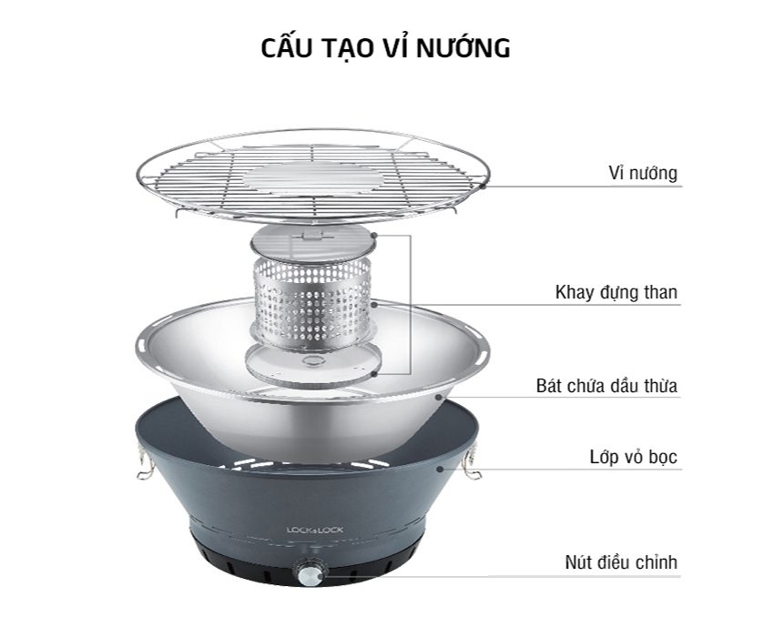 Bếp nướng than Portable Outdoor Grill Lock&Lock EJG441 - Hàng chính hãng