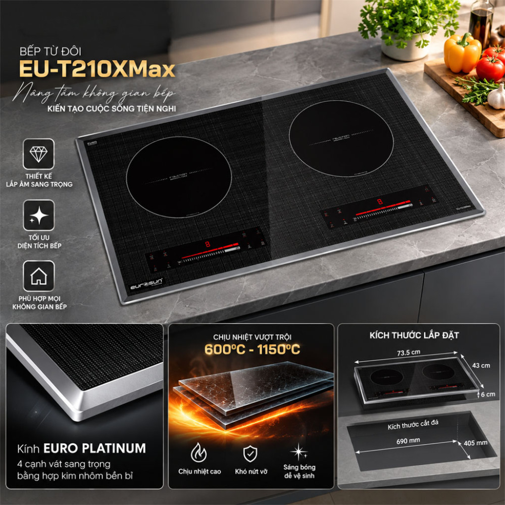 Bếp từ đôi Eurosun EU-T210XMax - Hàng chính hãng