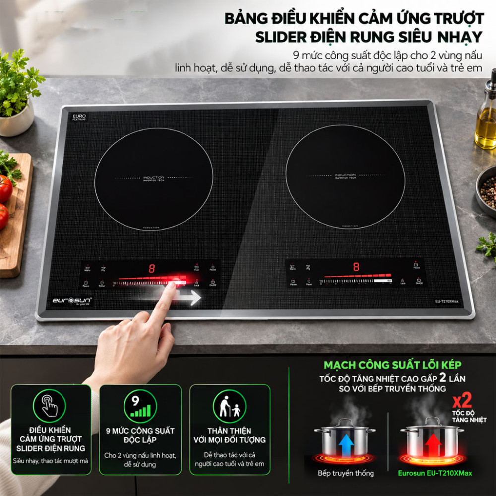 Bếp từ đôi Eurosun EU-T210XMax - Hàng chính hãng