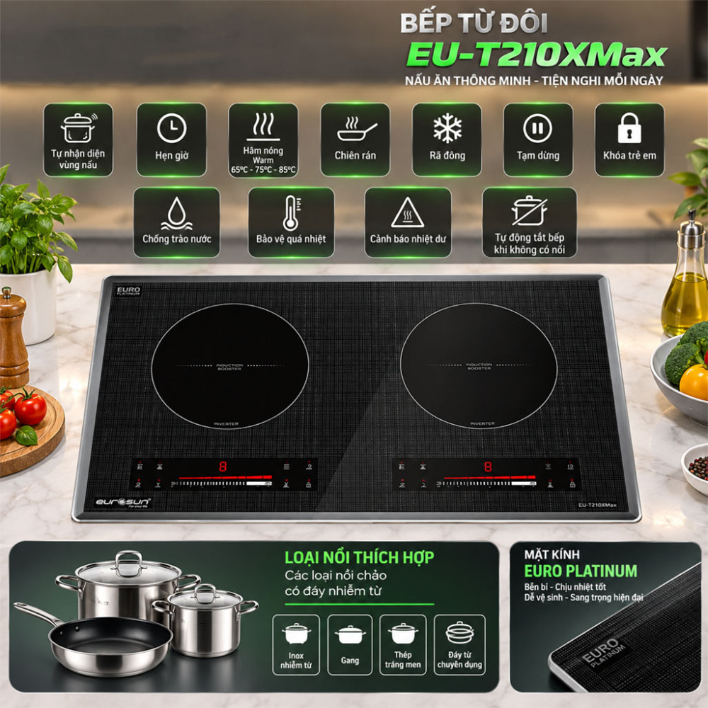 Bếp từ đôi Eurosun EU-T210XMax - Hàng chính hãng