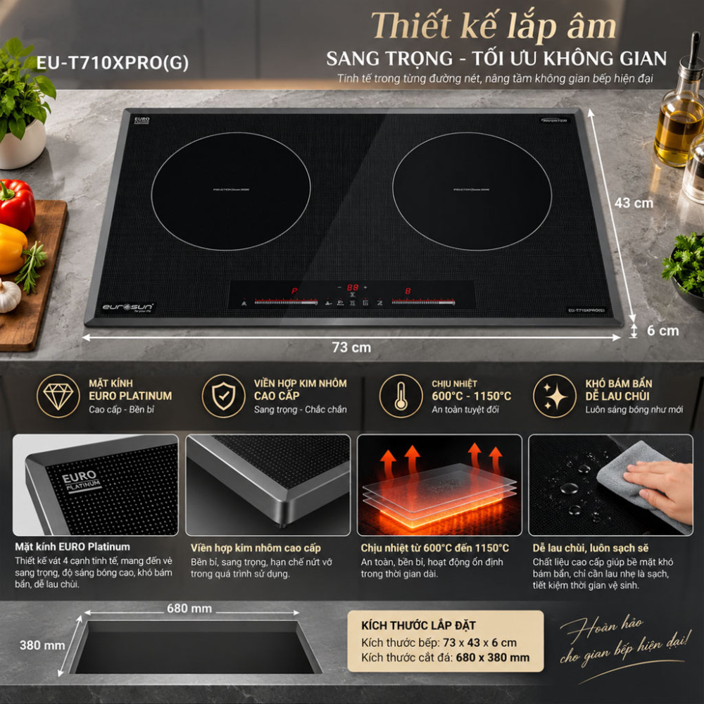 Bếp từ đôi Eurosun EU-T710XPRO(G) - Hàng chính hãng