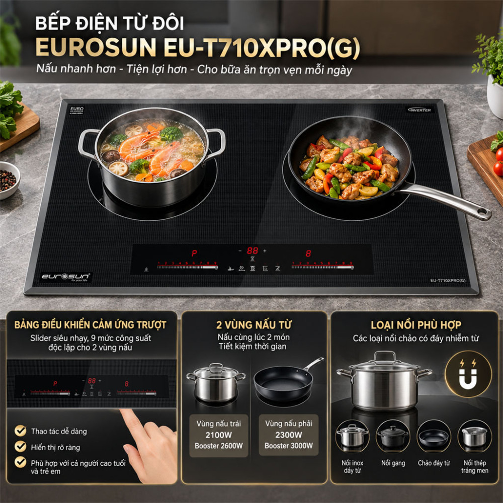 Bếp từ đôi Eurosun EU-T710XPRO(G) - Hàng chính hãng