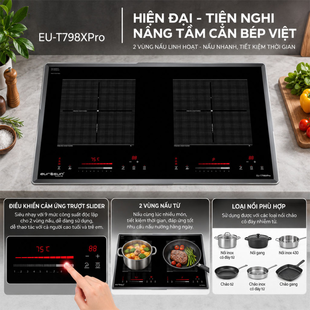 Bếp từ đôi Eurosun EU-T798XPro - Hàng chính hãng
