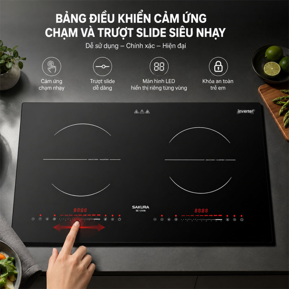 Bếp từ đôi Sakura SE-1250B - Hàng chính hãng