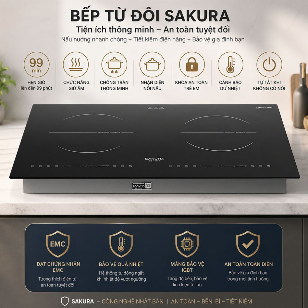 Bếp từ đôi Sakura SE-1250B - Hàng chính hãng