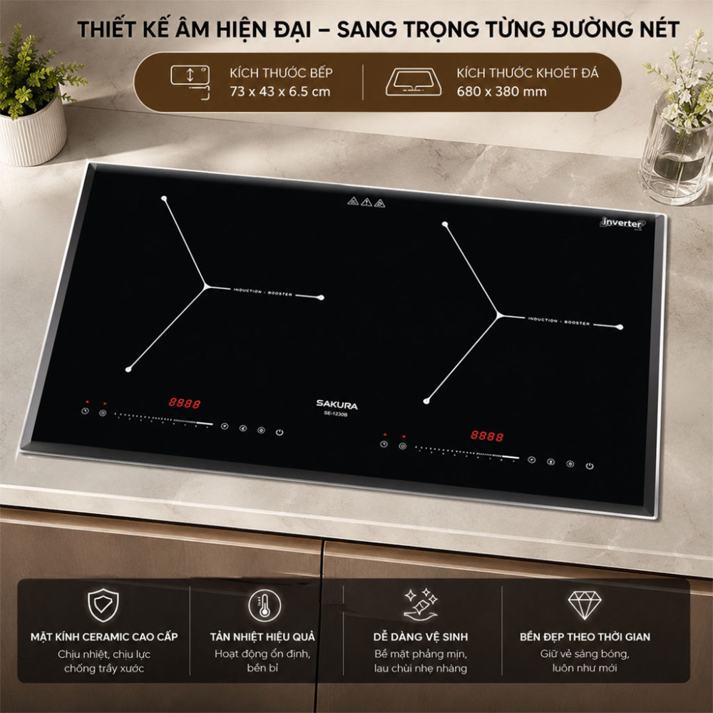 Bếp từ đôi Sakura SE-1230B - Hàng chính hãng