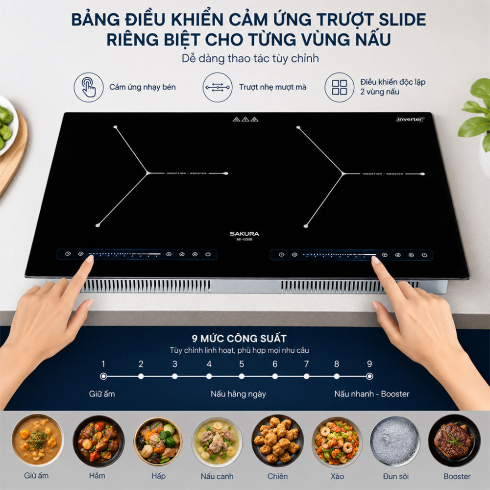 Bếp từ đôi Sakura SE-1230B - Hàng chính hãng