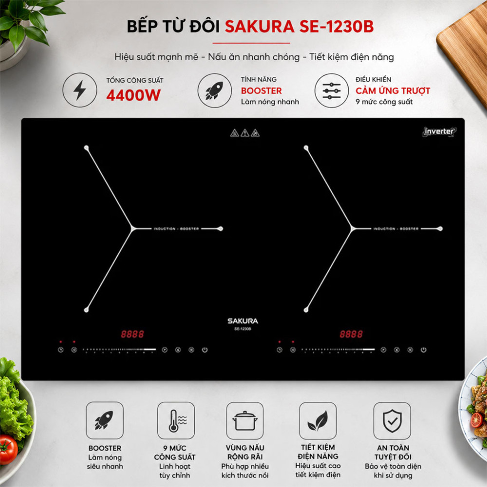 Bếp từ đôi Sakura SE-1230B - Hàng chính hãng