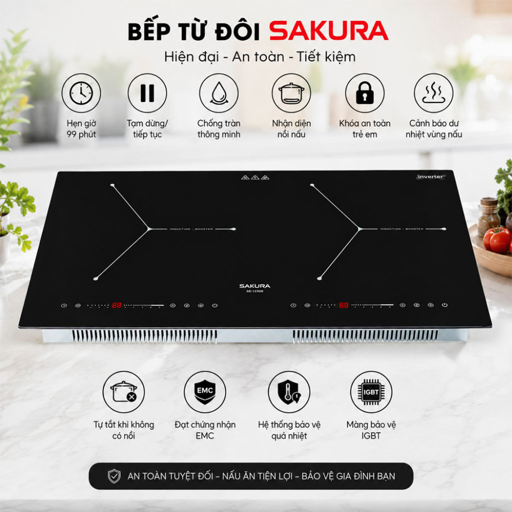 Bếp từ đôi Sakura SE-1230B - Hàng chính hãng