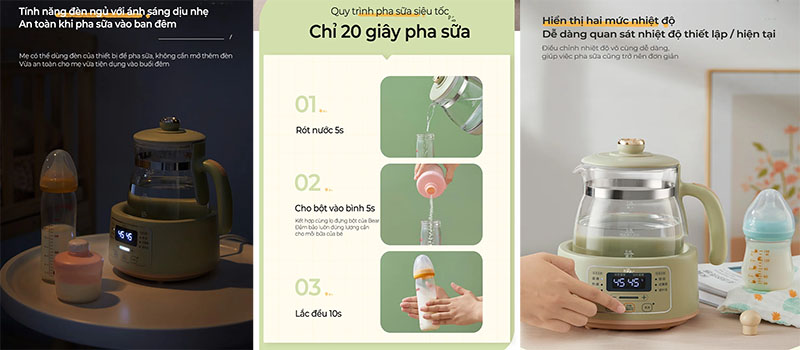 Bình đun nước đa năng và giữ ấm Bear TNQ-D12W7 - Hàng chính hãng