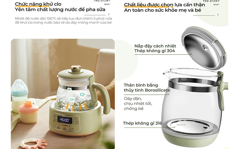 Bình đun nước đa năng và giữ ấm Bear TNQ-D12W7 - Hàng chính hãng