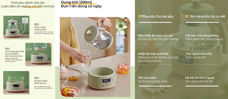 Bình đun nước đa năng và giữ ấm Bear TNQ-D12W7 - Hàng chính hãng
