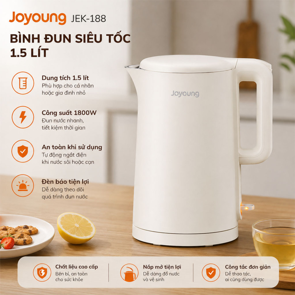 Bình đun siêu tốc Joyoung 1.5 lít JEK-188 - Hàng chính hãng