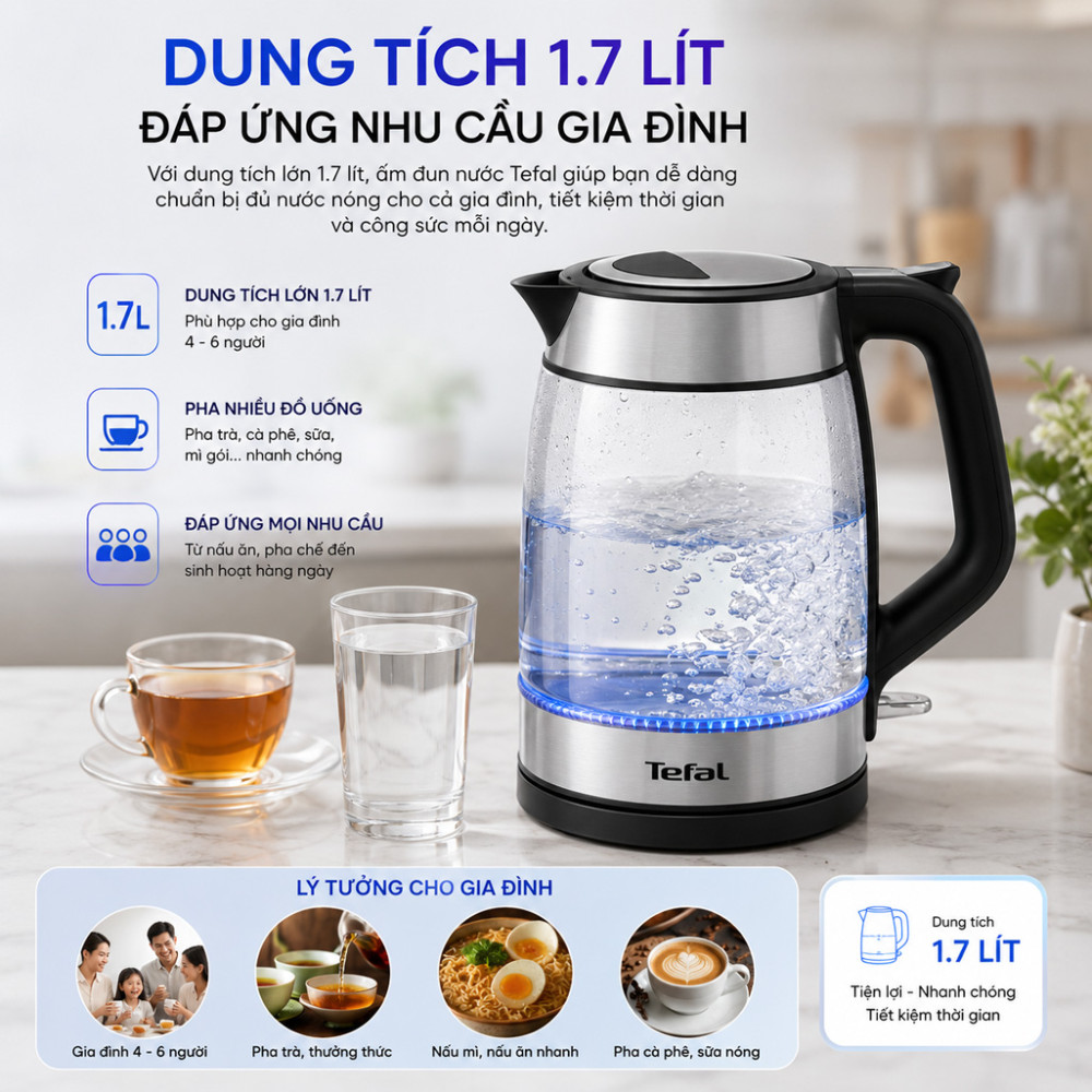 Bình đun siêu tốc 1.7 lít Tefal KI605830 - Hàng chính hãng