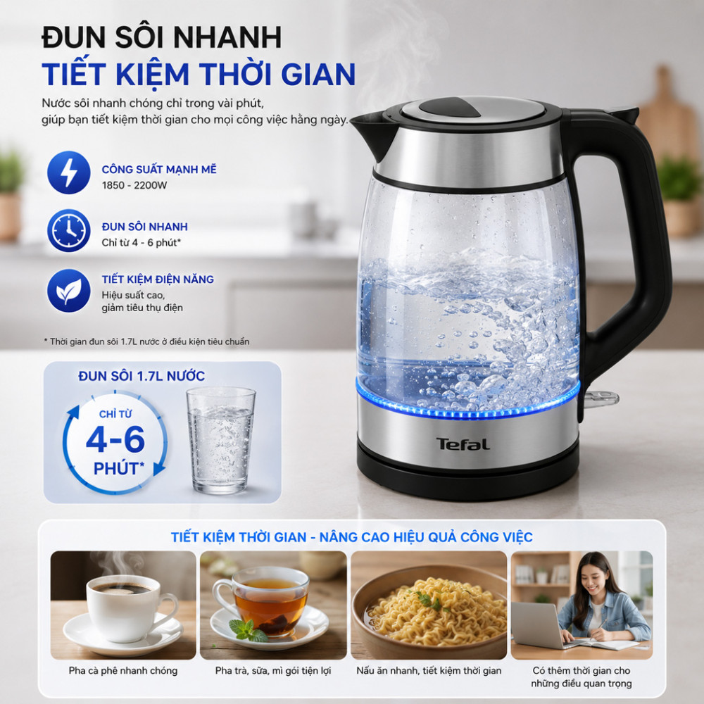 Bình đun siêu tốc 1.7 lít Tefal KI605830 - Hàng chính hãng