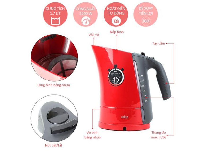 Bình siêu tốc Braun WK300RD - Hàng chính hãng
