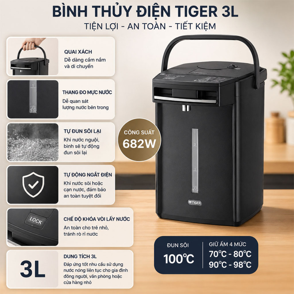 Bình thủy điện Tiger PIM-J30W - Hàng chính hãng