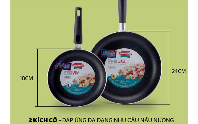 Bộ 2 chảo nhôm trơn cạn Sunhouse CT1824C - Hàng chính hãng