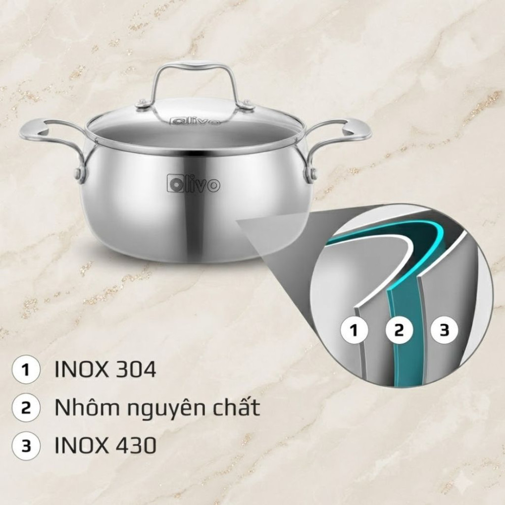 Bộ 3 nồi inox Olivo STEVE CS - Hàng chính hãng