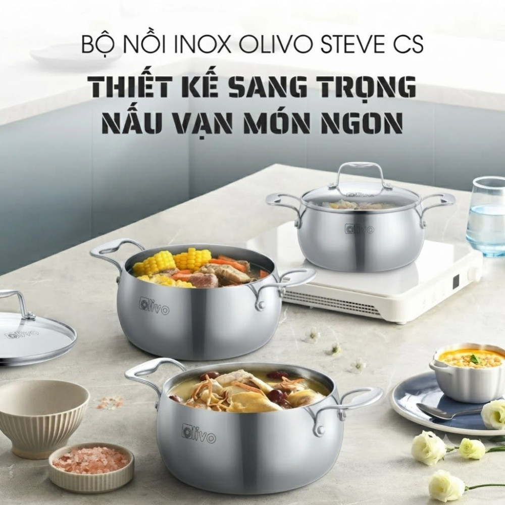 Bộ 3 nồi inox Olivo STEVE CS - Hàng chính hãng
