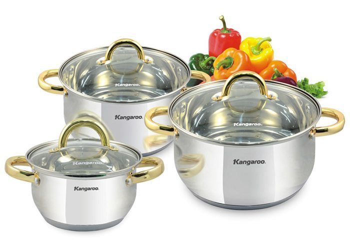 Bộ 3 nồi inox cao cấp 5 lớp Kangaroo KG864 - Hàng chính hãng