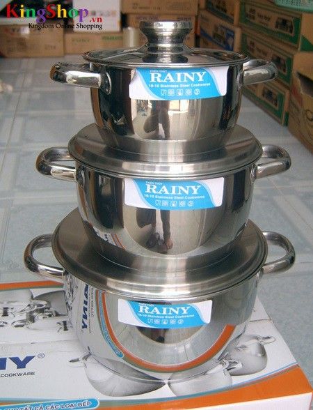 Bộ nồi 3 đáy cao cấp Rainy RN-06TTC - Dùng được các loại bếp - Hàng chính hãng