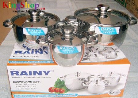 Bộ nồi 3 đáy cao cấp Rainy RN-06TTC - Dùng được các loại bếp - Hàng chính hãng