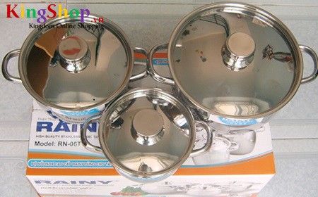 Bộ nồi 3 đáy cao cấp Rainy RN-06TTC - Dùng được các loại bếp - Hàng chính hãng