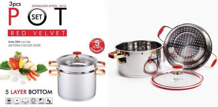 Bộ nồi 5 đáy Elmich Red Velvet - Kèm xửng hấp - Hàng chính hãng