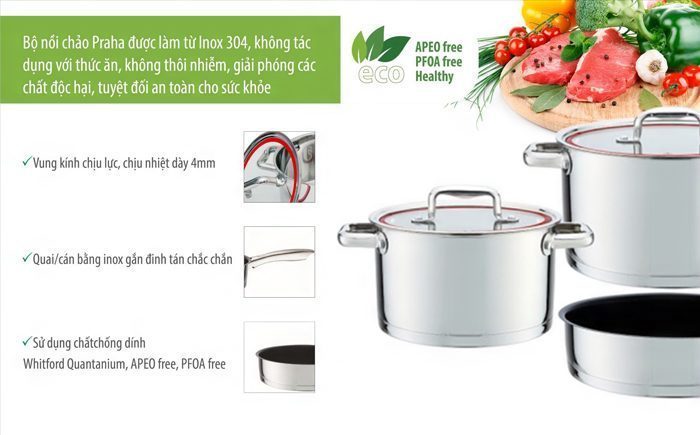 Bộ nồi chảo inox Elmich Praha EL8668 - Hàng chính hãng