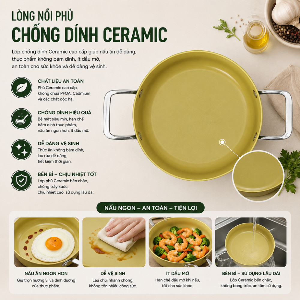 Bộ nồi phủ sứ chống dính Elmich Olive Classic EL-5231OV01 - Hàng chính hãng