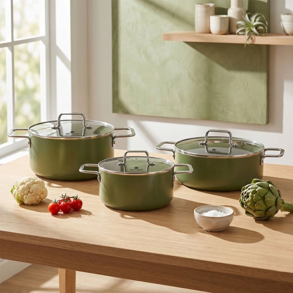 Bộ nồi phủ sứ chống dính Elmich Olive Classic EL-5231OV01 - Hàng chính hãng