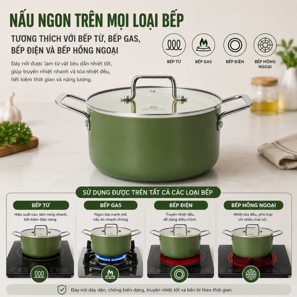 Bộ nồi phủ sứ chống dính Elmich Olive Classic EL-5231OV01 - Hàng chính hãng