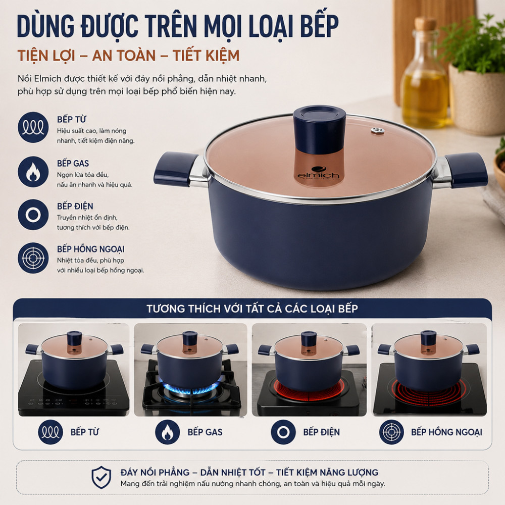 Bộ nồi chống dính Ceramic Elmich E5240FD01 - Hàng chính hãng