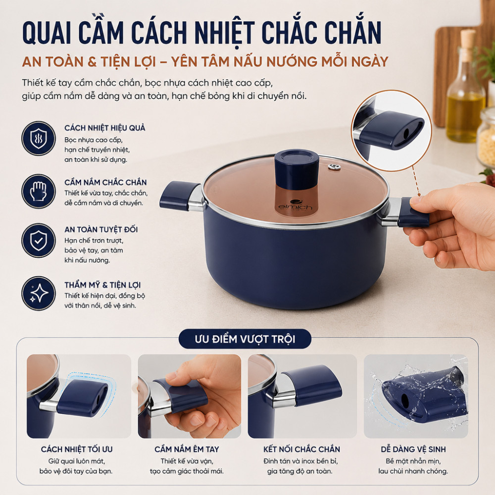 Bộ nồi chống dính Ceramic Elmich E5240FD01 - Hàng chính hãng