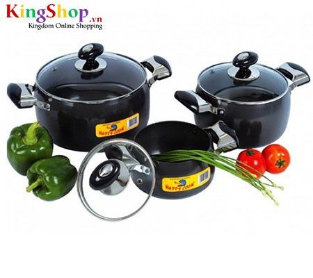 Bộ nồi hộp kim Happy Cook HC06HA - Trọn bộ 3 cái - Hàng chính hãng
