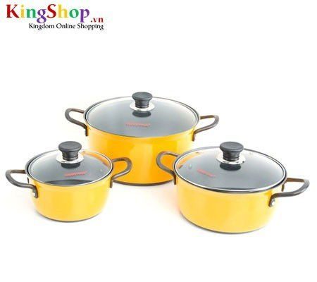 Bộ nồi hợp kim nhôm cứng Hard Anodized Happy Cook HA06YL - Hàng chính hãng