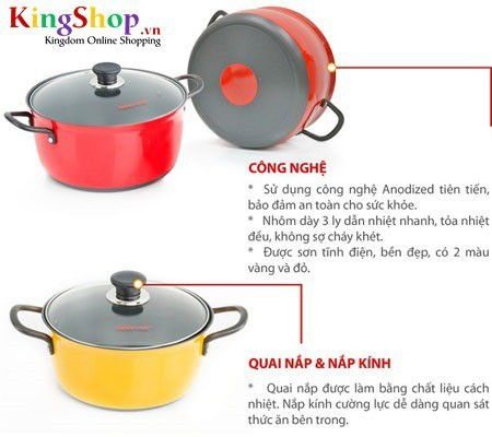 Bộ nồi hợp kim nhôm cứng Hard Anodized Happy Cook HA06YL - Hàng chính hãng