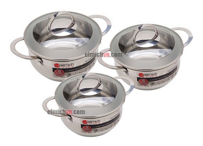 Bộ nồi inox 5 đáy Elmich Celestine 3 chiếc 20 - 24 - 28 - Hàng chính hãng