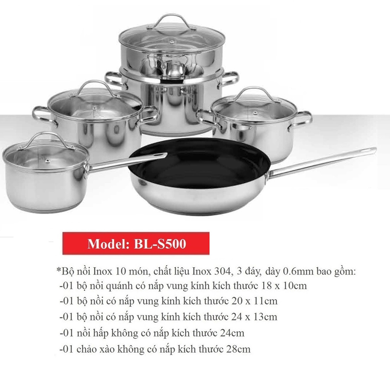 Bộ nồi inox Binova BL-S500 - Hàng chính hãng