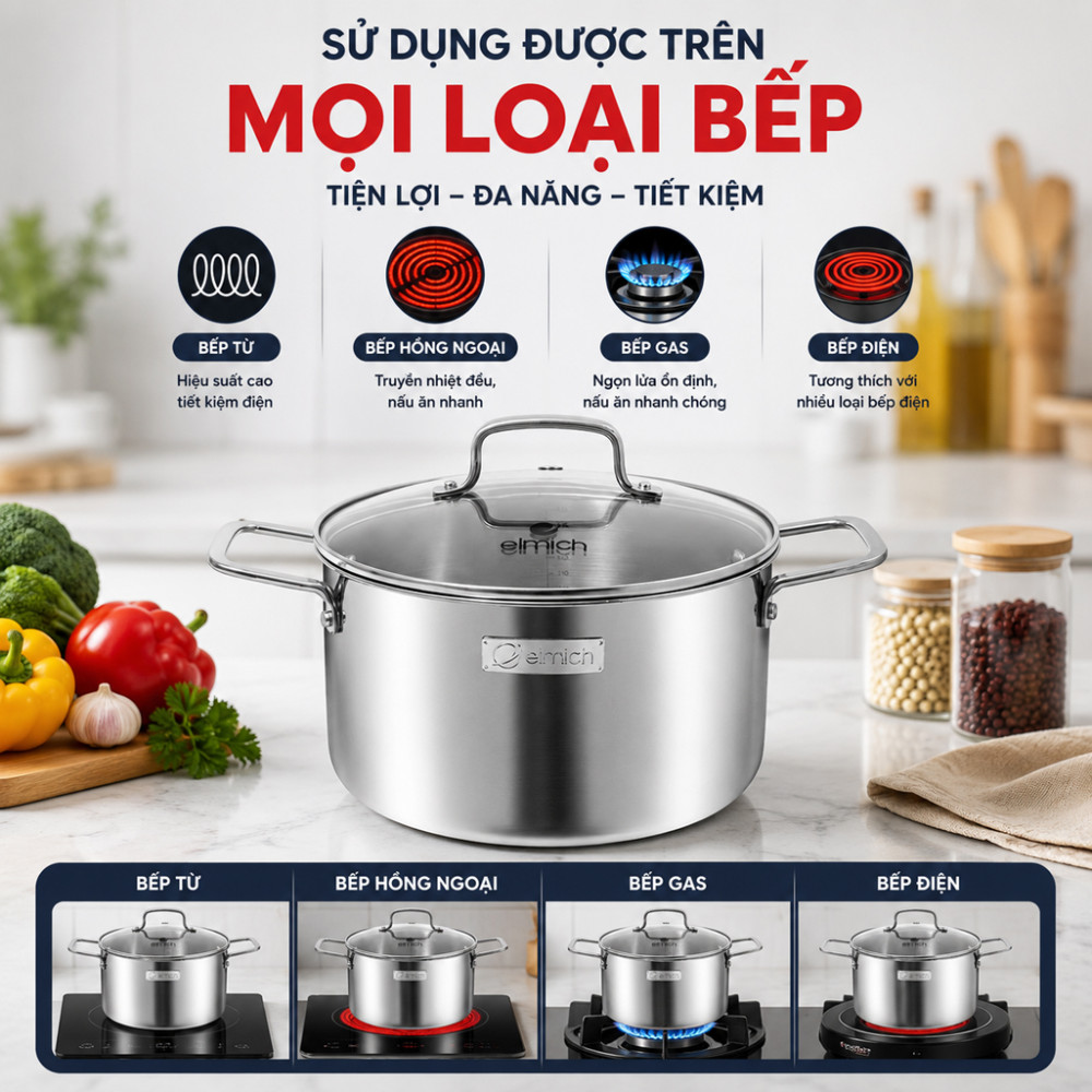 Bộ nồi inox liền khối Elmich EL2488IN02 - Hàng chính hãng