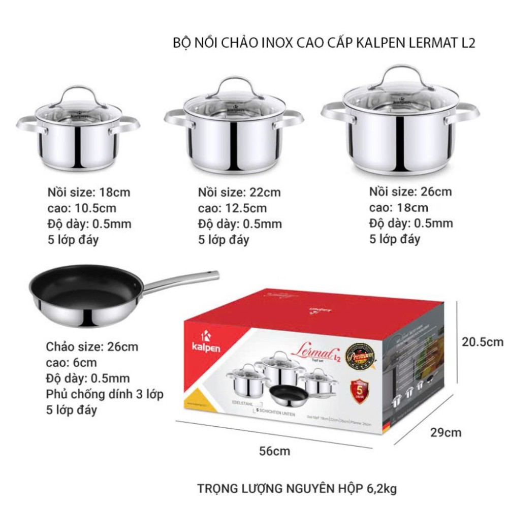 Bộ nồi chảo Kalpen Lermat L2 - Hàng chính hãng