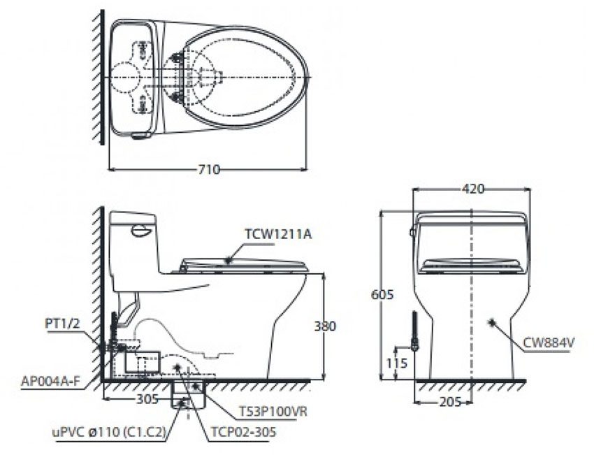 Bồn cầu một khối Toto MS884E4 - Hàng chính hãng