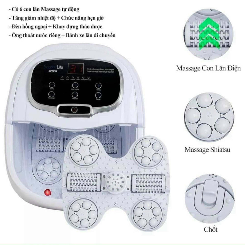 Bồn ngâm chân con lăn tự động SereneLife SLFTSP12S - Hàng chính hãng