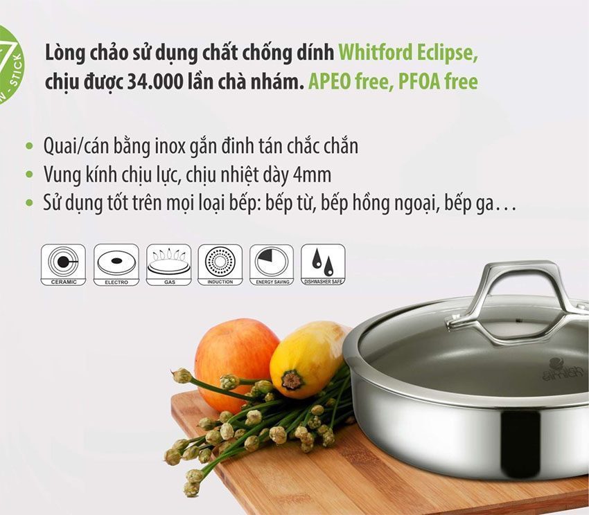 Chảo chống dính Inox 304 Potenza 20cm Elmich EL3256 - Hàng chính hãng