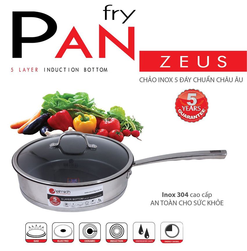 Chảo chống dính inox 304 Zeus 28cm Elmich EL0978 - Hàng chính hãng
