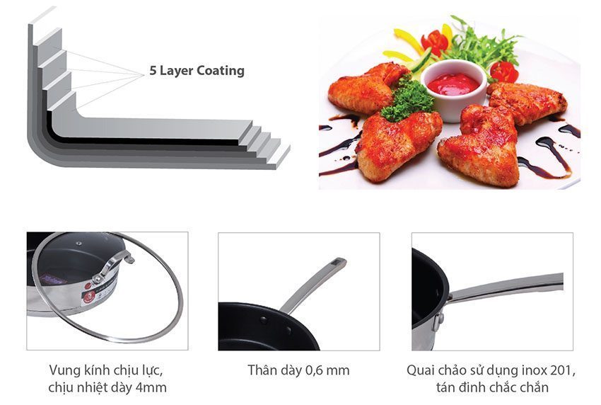 Chảo chống dính inox 304 Zeus 28cm Elmich EL0978 - Hàng chính hãng